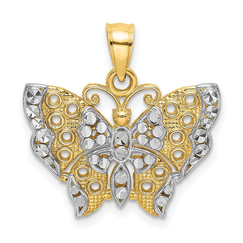 10K Gelb mit Rhodium Schmetterling mit Weiß Kante und Ausgeschnitten Flügel