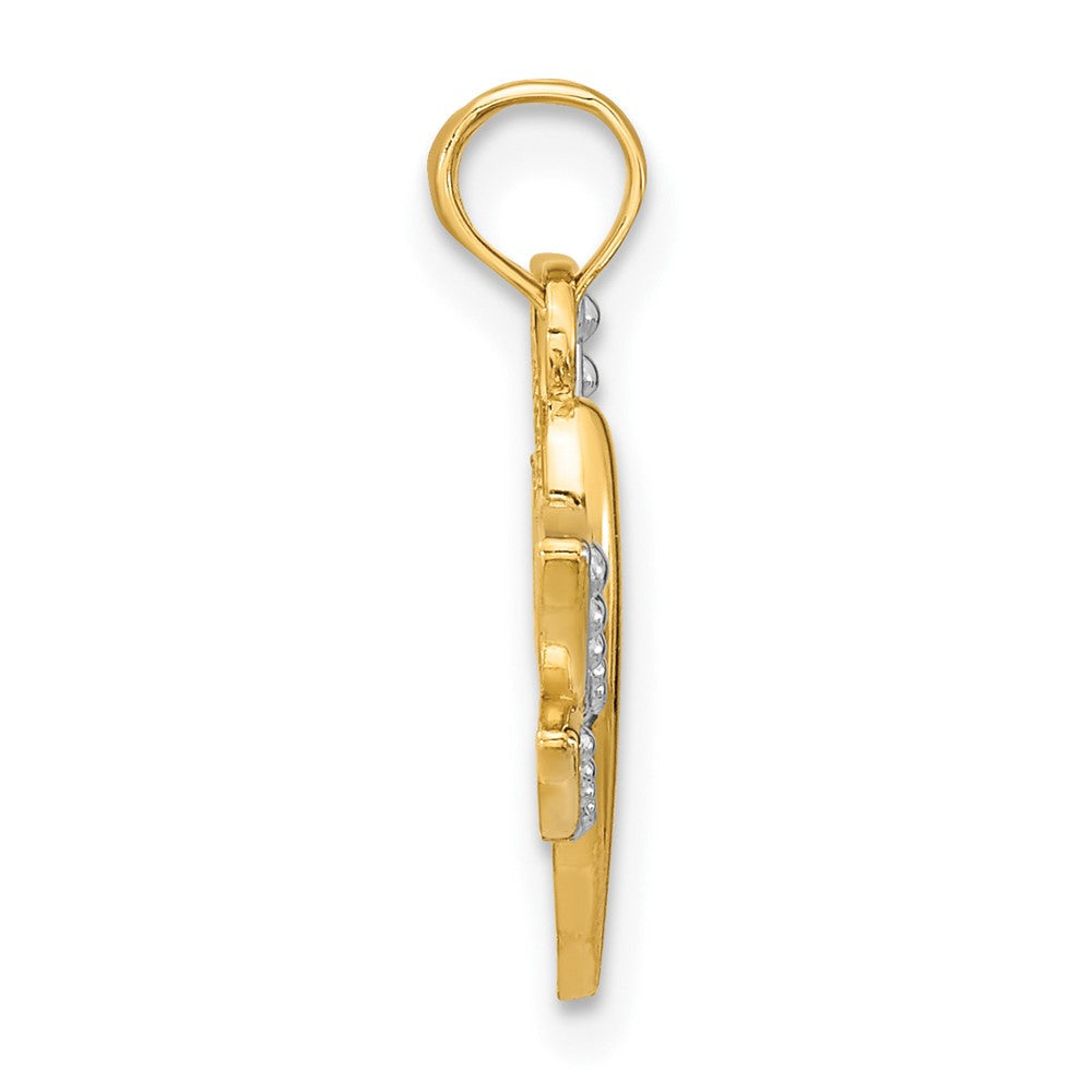 10K Gelb mit Rhodium 10K mit Rhodium Strukturiert Libelle Charm