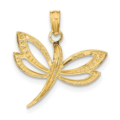 10K Gelb mit Rhodium 10K mit Rhodium Strukturiert Libelle Charm