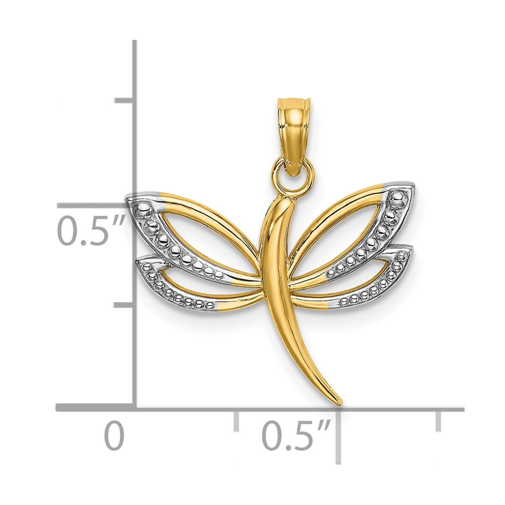 10K Gelb mit Rhodium 10K mit Rhodium Strukturiert Libelle Charm