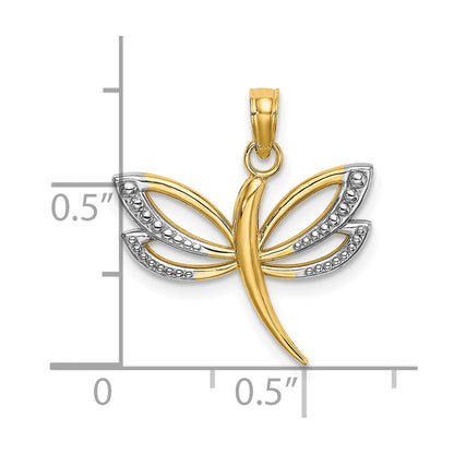 10K Gelb mit Rhodium 10K mit Rhodium Strukturiert Libelle Charm