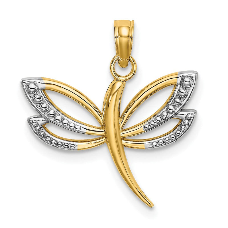 10K Gelb mit Rhodium 10K mit Rhodium Strukturiert Libelle Charm