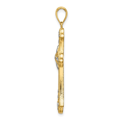 10K Gelb mit Rhodium 10K mit Rhodium Diamantiert Edges Kreuz Charm