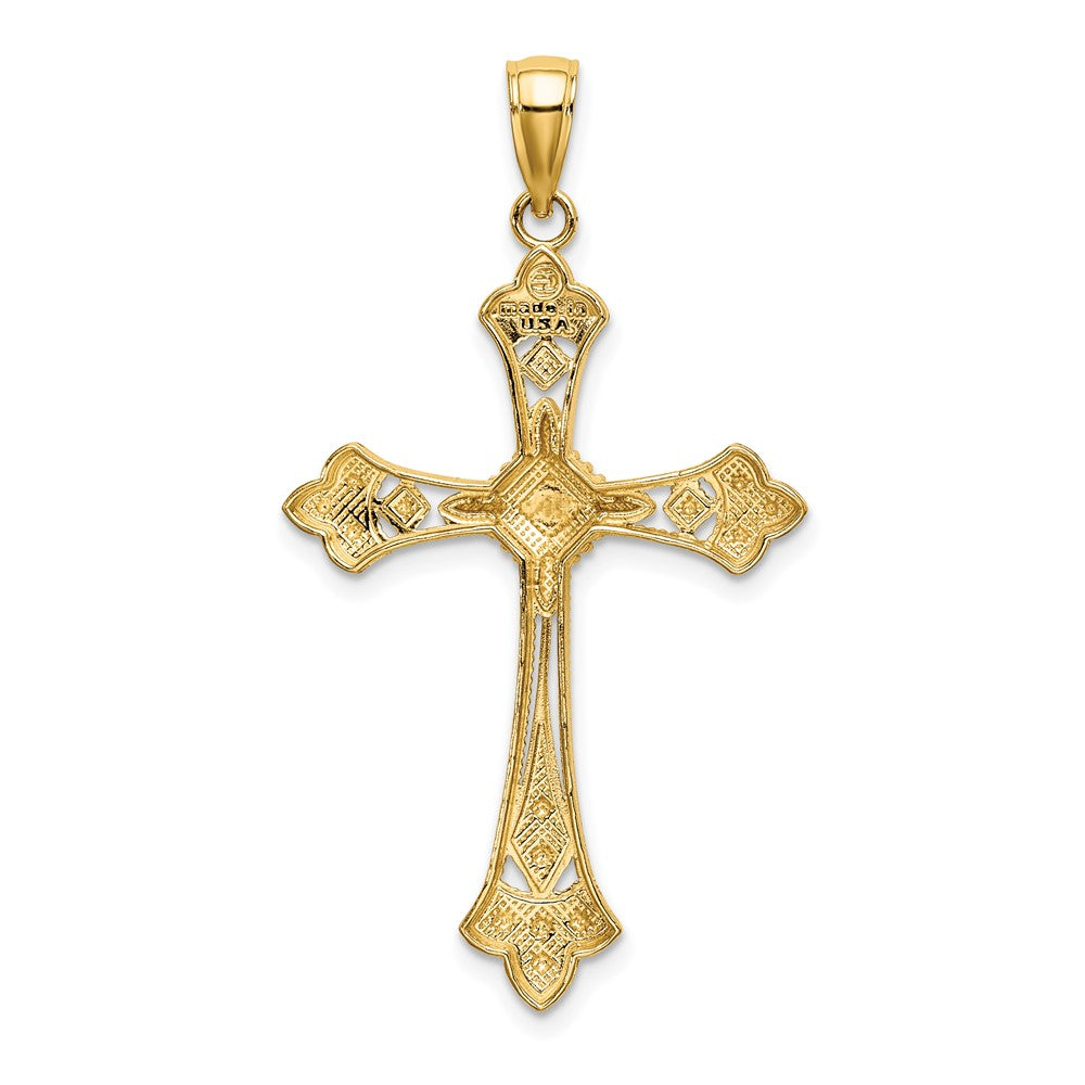 10K Gelb mit Rhodium 10K mit Rhodium Diamantiert Edges Kreuz Charm