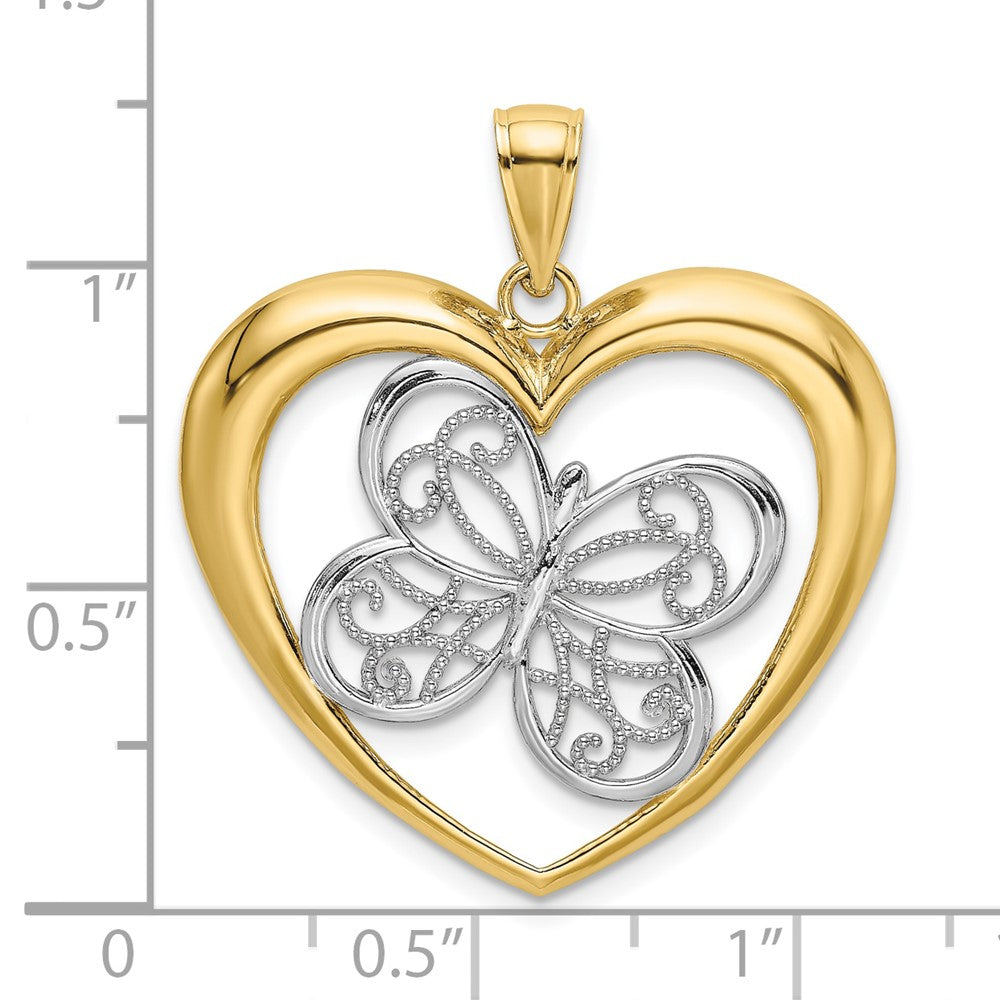 10K Gelb mit Rhodium 10K Schmetterling in Herz Charm
