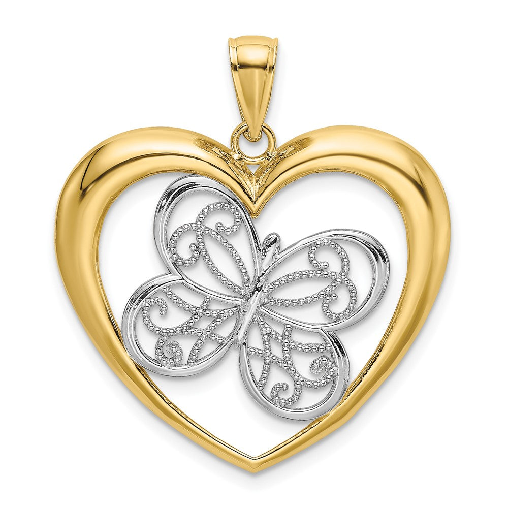 10K Gelb mit Rhodium 10K Schmetterling in Herz Charm