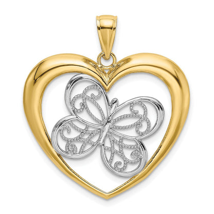 10K Gelb mit Rhodium 10K Schmetterling in Herz Charm