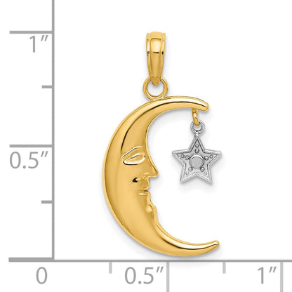 10K Gelb mit Rhodium Halb Mond mit Stern Beweglich Charm