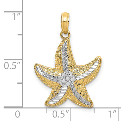 10K Gelb mit Rhodium 10K Rhodium Diamantiert Klein Seestern Charm