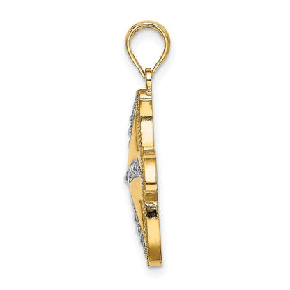 10K Gelb mit Rhodium 10K Diamantiert Poliert Seestern Charm