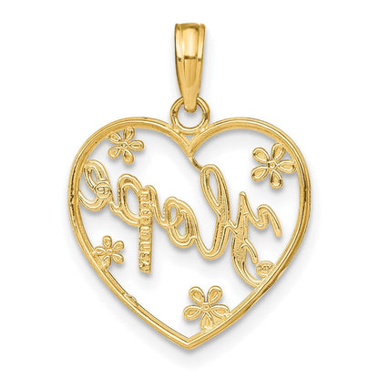 10K Gelb mit Rhodium Hoffnung in Herz mit Blumen Charm