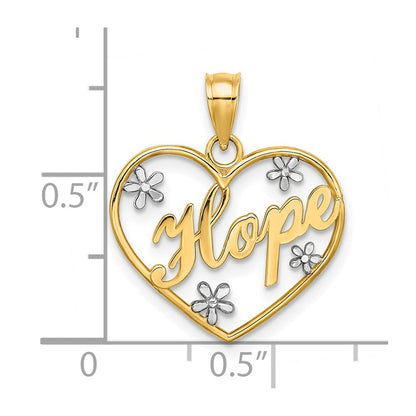 10K Gelb mit Rhodium Hoffnung in Herz mit Blumen Charm