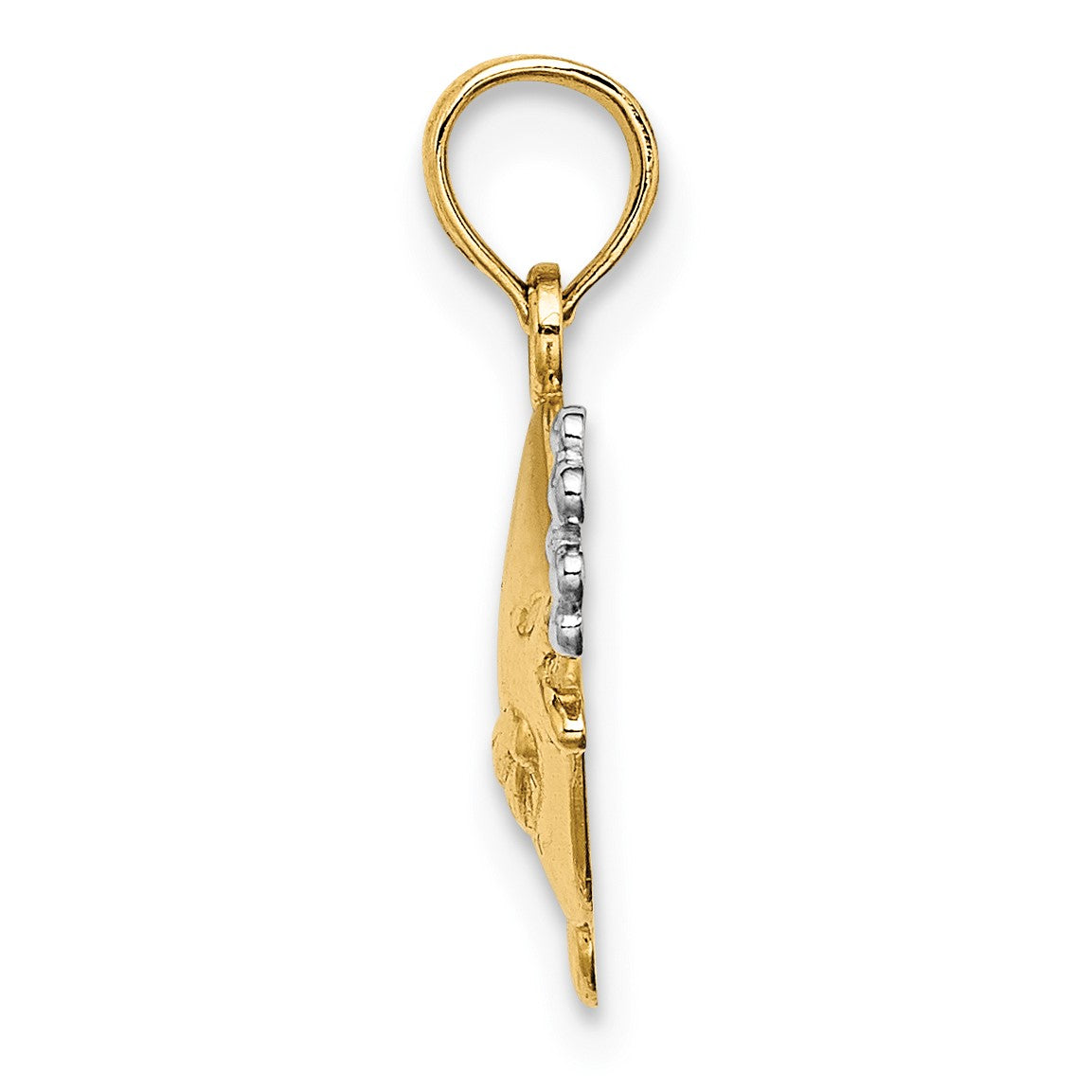 10K Gelb mit Rhodium 2-d Fisch mit Bubbles Charm
