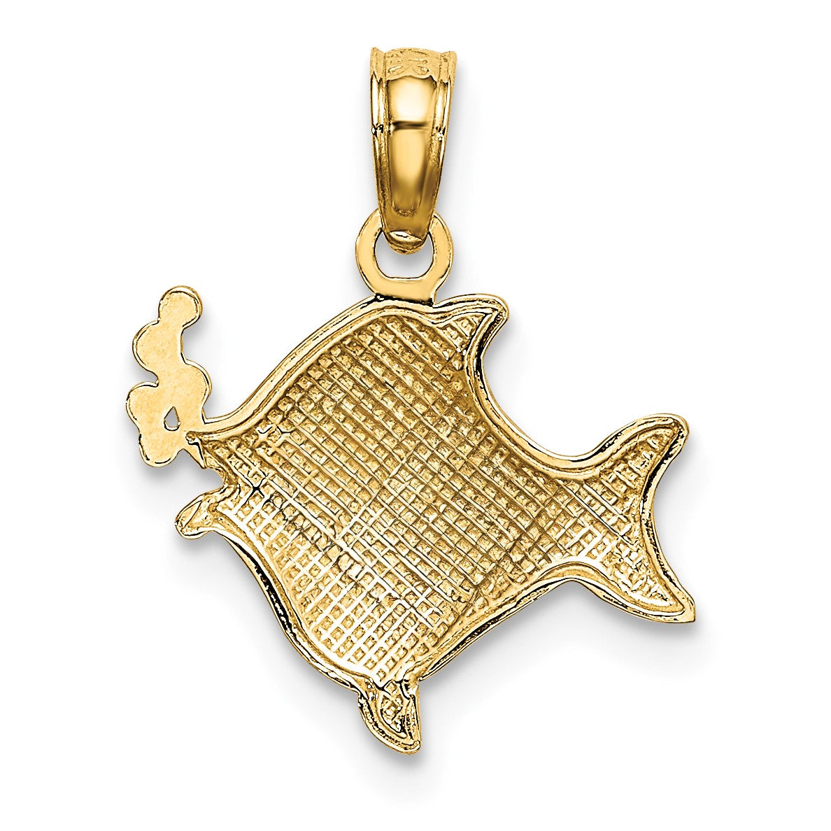 10K Gelb mit Rhodium 2-d Fisch mit Bubbles Charm