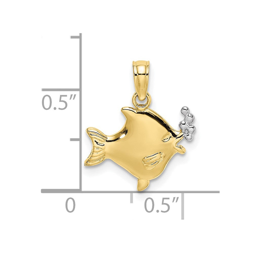 10K Gelb mit Rhodium 2-d Fisch mit Bubbles Charm