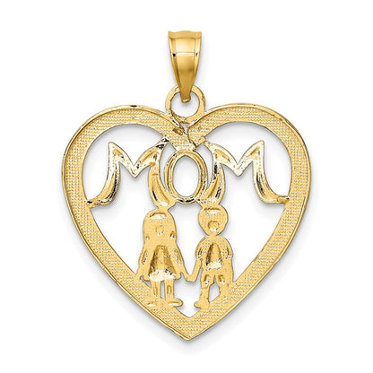 10K Gelb mit Rhodium 10K mit Rhodium Herz mit 2 Kinder Mama Charm