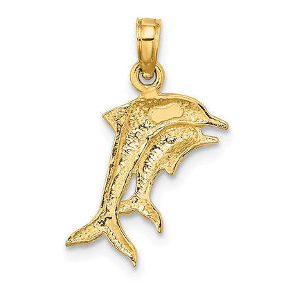 10K Gelb mit Rhodium 10K mit Rhodium 2-d Poliert Dolphins Charm