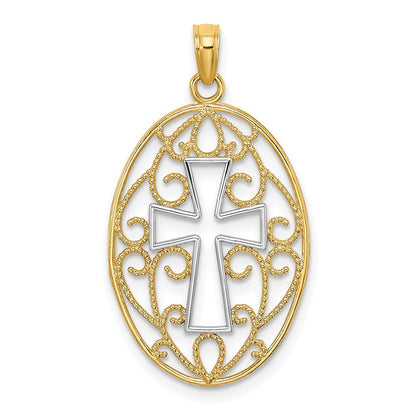 10K Gelb mit Rhodium 10K Gekugelt Filigran Kreuz Charm