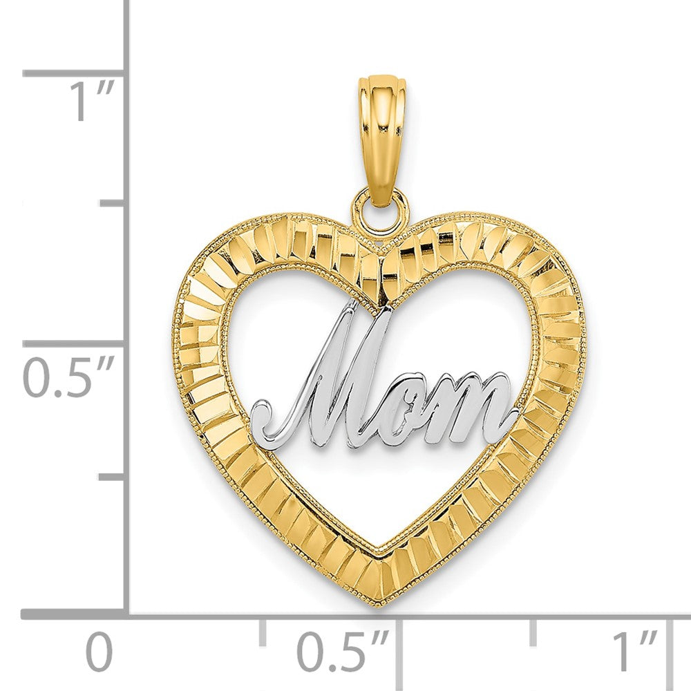 10K Gelb mit Rhodium 10K mit Rhodium Diamantiert Herz Rahmen Mama Charm