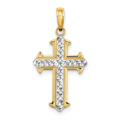 10K Gelb mit Rhodium 10K mit Rhodium Diamantiert Kreuz Anhänger