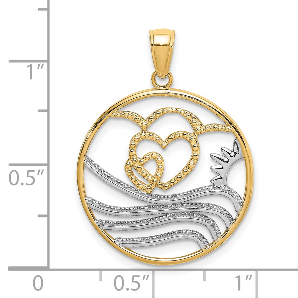 10K Gelb mit Rhodium Sonne, Herzen,water Kreis Charm