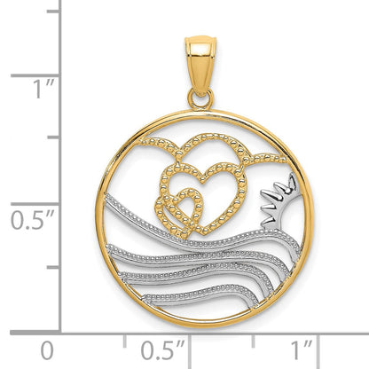 10K Gelb mit Rhodium Sonne, Herzen,water Kreis Charm