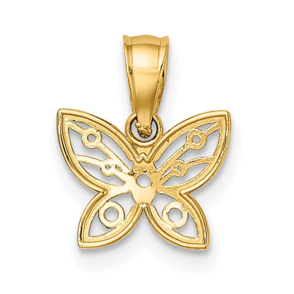 10K Gelb mit Rhodium mit Rhodium Mini Diamantiert Schmetterling Charm