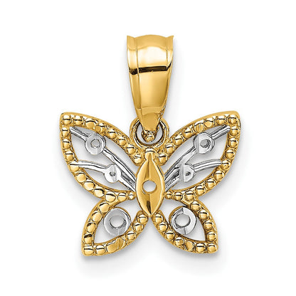10K Gelb mit Rhodium mit Rhodium Mini Diamantiert Schmetterling Charm