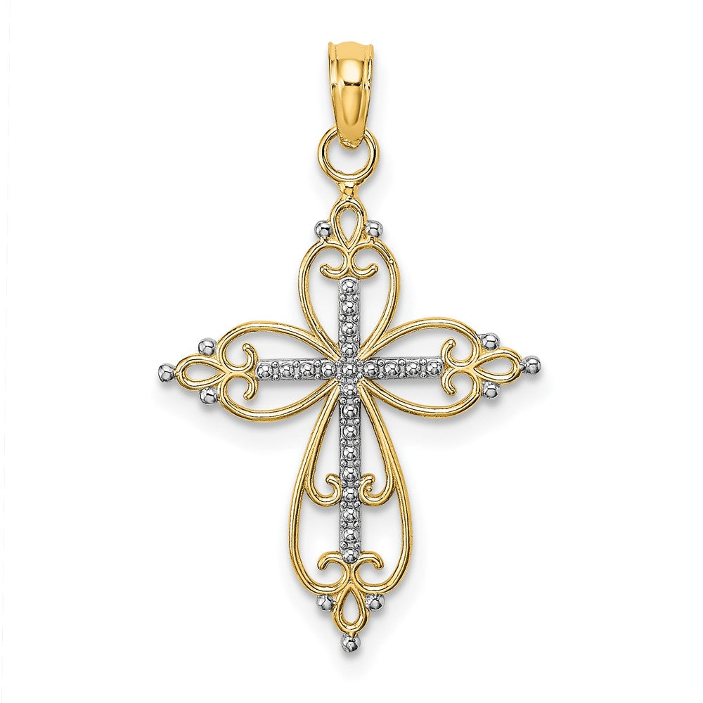 10K Gelb mit Rhodium 10K mit Rhodium Gekugelt Kreuz Charm