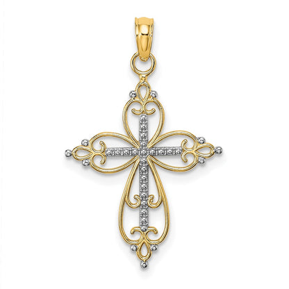 10K Gelb mit Rhodium 10K mit Rhodium Gekugelt Kreuz Charm
