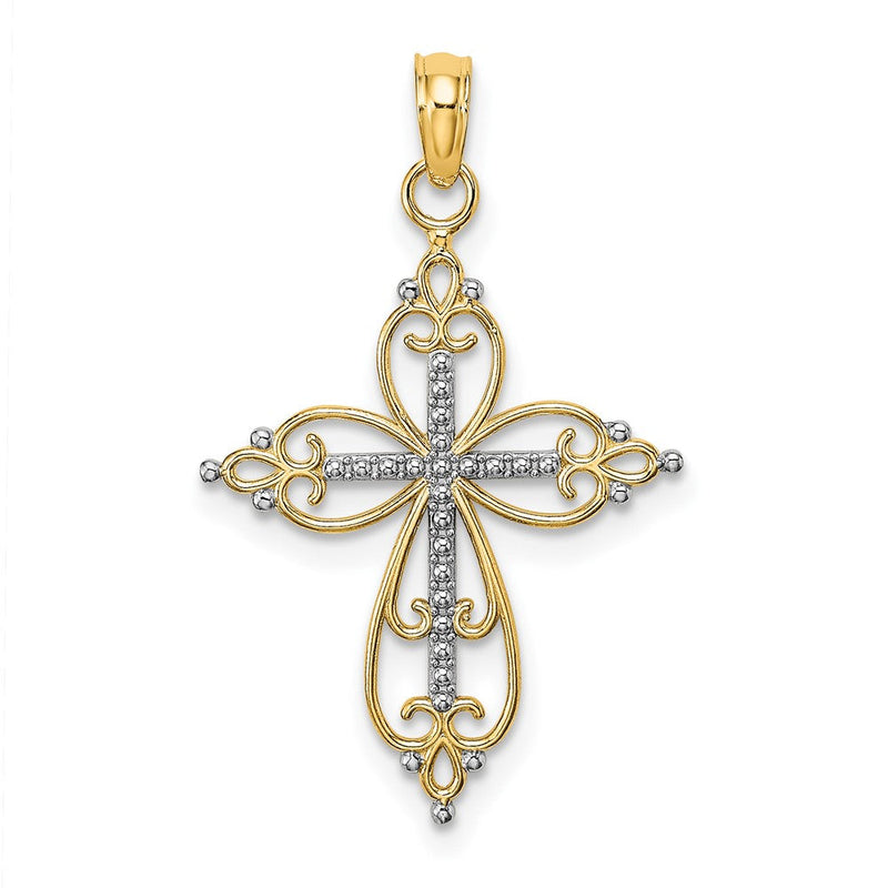 10K Gelb mit Rhodium 10K mit Rhodium Gekugelt Kreuz Charm