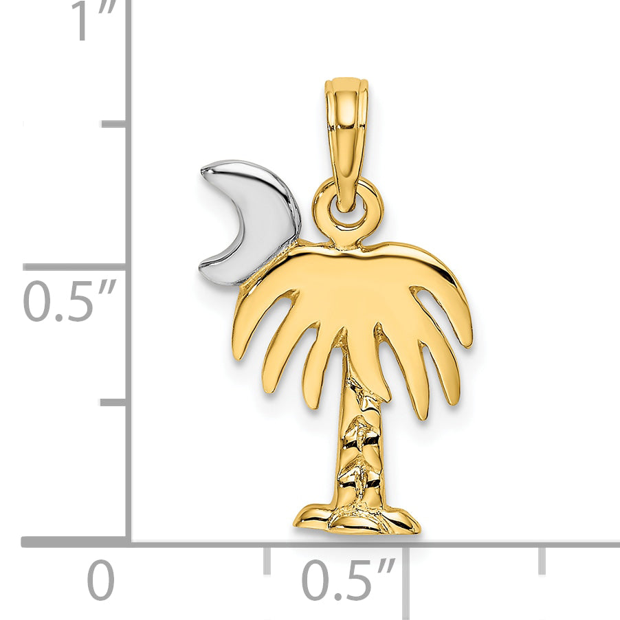 10K Gelb mit Rhodium 10K mit Rhodium Poliert Charelston Palme Baum Charm