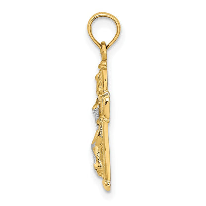 10K Gelb mit Rhodium 10K mit Rhodium Poliert Block Kruzifix Inri Charm