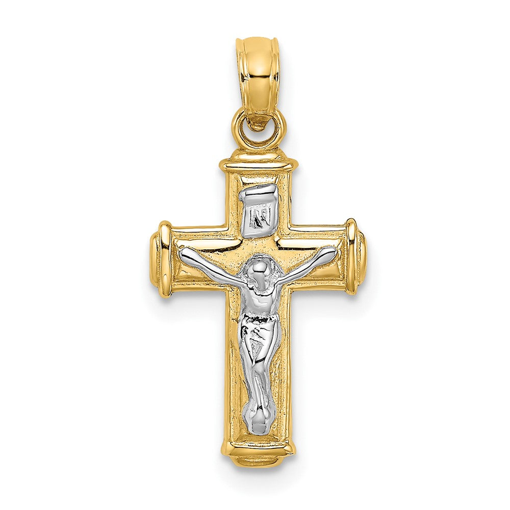 10K Gelb mit Rhodium 10K mit Rhodium Poliert Block Kruzifix Inri Charm