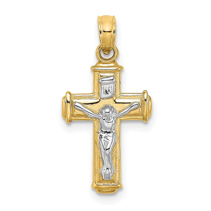 10K Gelb mit Rhodium 10K mit Rhodium Poliert Block Kruzifix Inri Charm