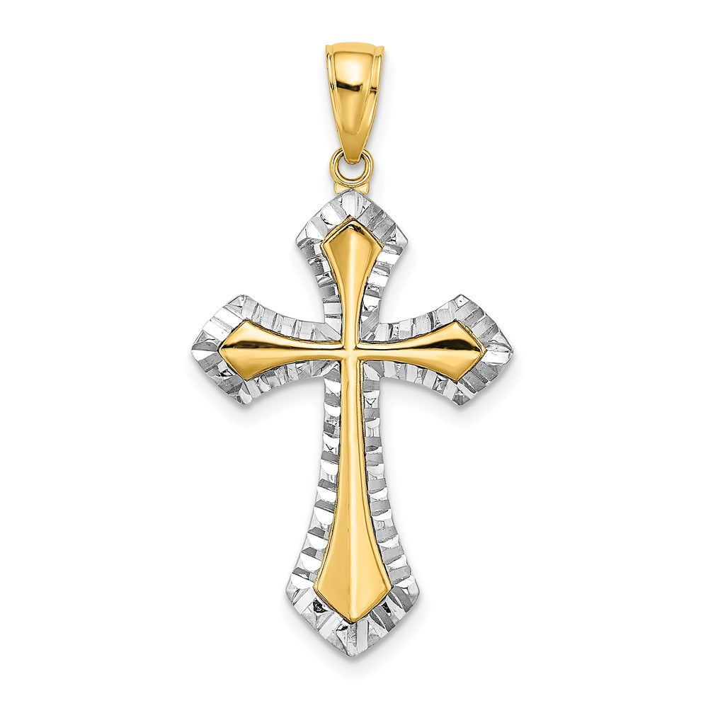 10K Gelb mit Rhodium 10K mit Rhodium Diamantiert Wendbar Kreuz Charm