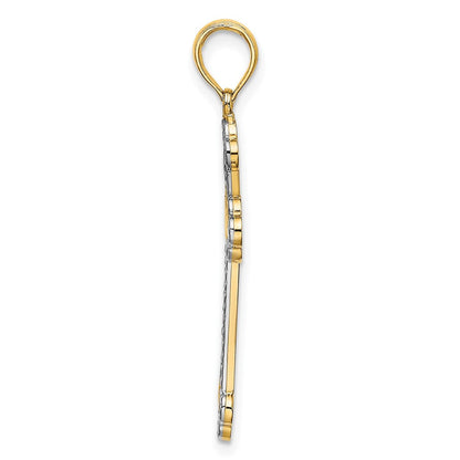 10K Gelb mit Rhodium 10K mit Rhodium Diamantiert Wendbar Kreuz Charm