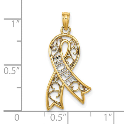 10K Gelb mit Rhodium 10K mit Rhodium Filigran Schleife Hoffnung Charm