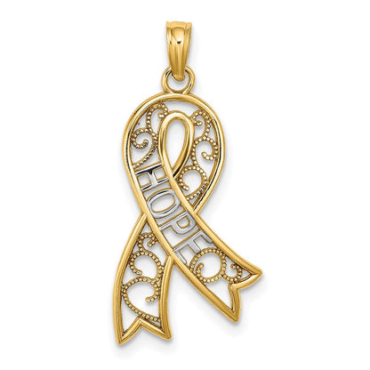 10K Gelb mit Rhodium 10K mit Rhodium Filigran Schleife Hoffnung Charm