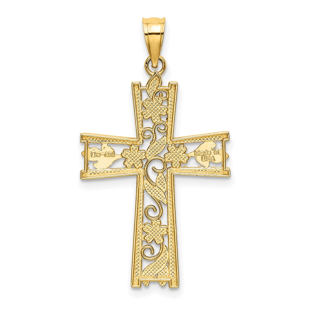 10K Gelb mit Rhodium 10K mit Rhodium und Diamantiert Blume Design Kreuz Charm