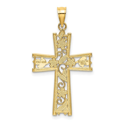 10K Gelb mit Rhodium 10K mit Rhodium und Diamantiert Blume Design Kreuz Charm