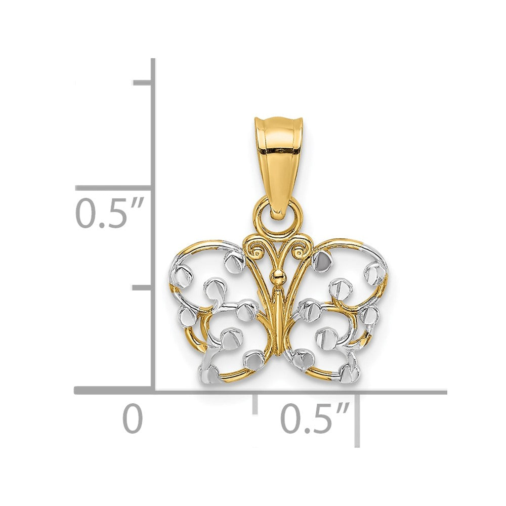 10K Gelb mit Rhodium mit Rhodium Diamantiert Schmetterling Charm