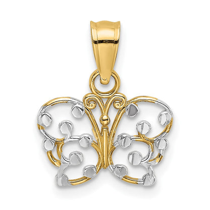 10K Gelb mit Rhodium mit Rhodium Diamantiert Schmetterling Charm