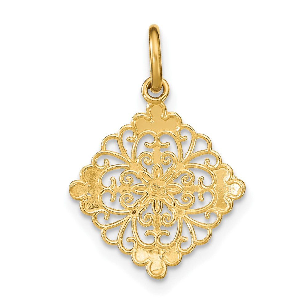 10K Gelb mit Rhodium 10K und Diamantiert Filigran Medallion Charm
