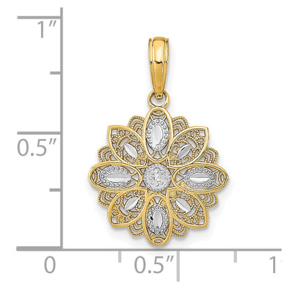 10K Gelb mit Rhodium 10K und Diamantiert Filigran Blume Charm