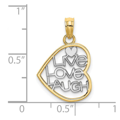 10K Gelb mit Rhodium 10K mit Rhodium Leben Liebe Lachen in Herz Charm