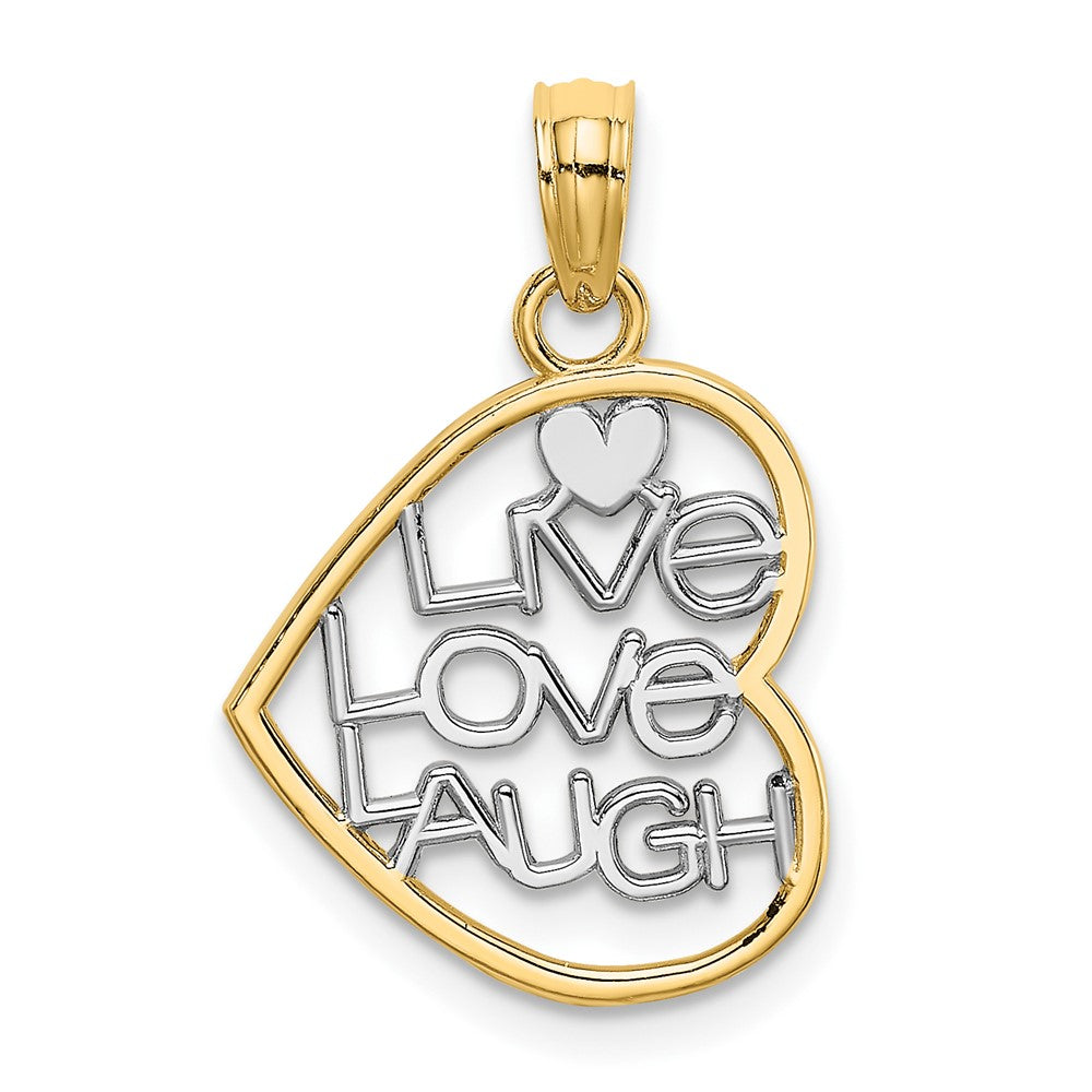 10K Gelb mit Rhodium 10K mit Rhodium Leben Liebe Lachen in Herz Charm