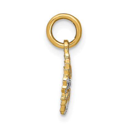 10K Gelb mit Rhodium 10K Ausgeschnitten Herz Kante Blume Charm