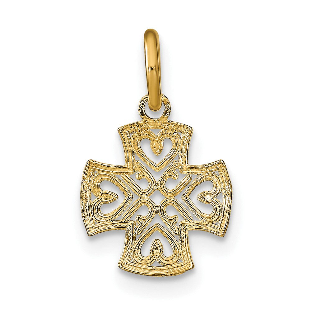 10K Gelb mit Rhodium 10K und Diamantiert Herzen in Kreuz Charm