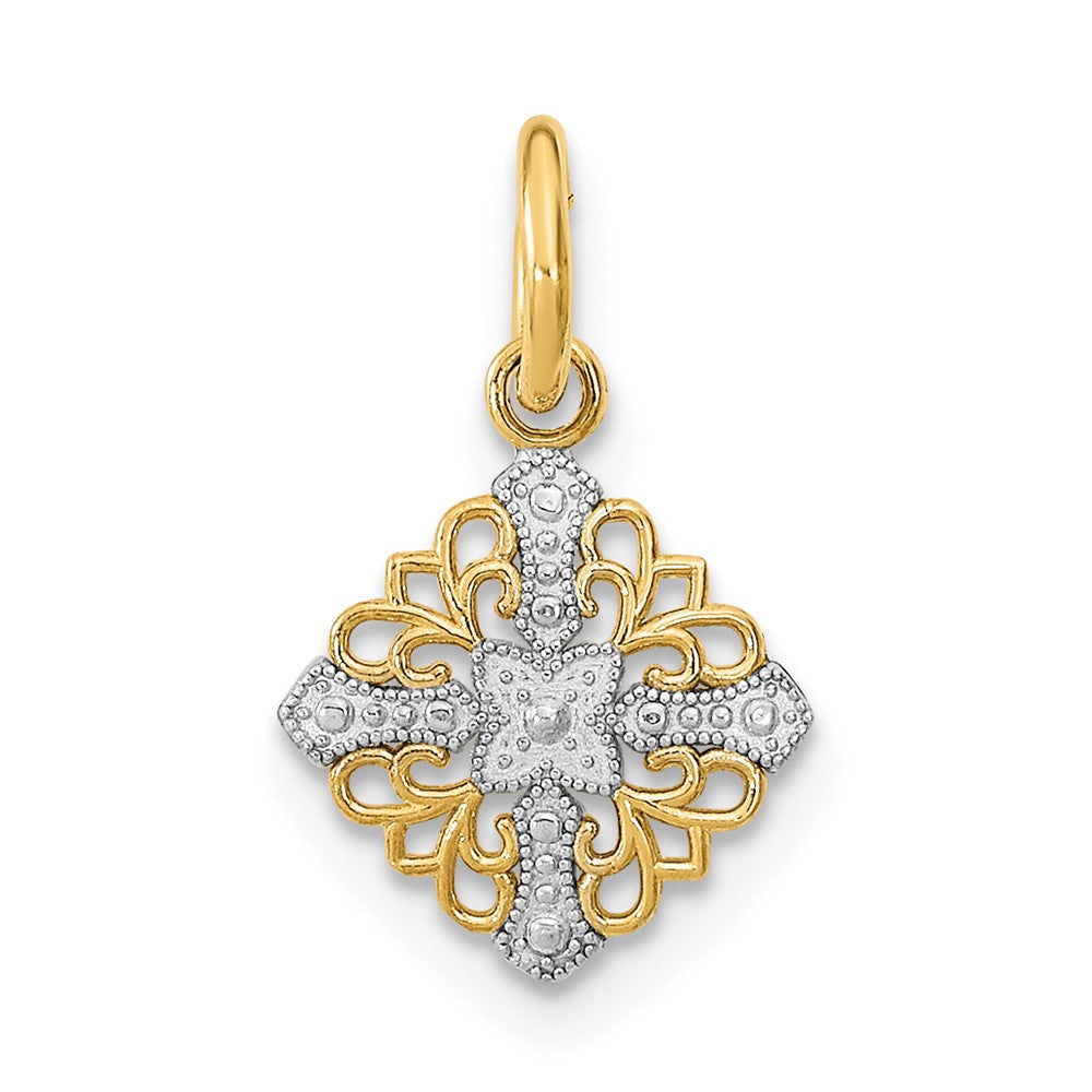 10K Gelb mit Rhodium 10K Mini Kreuz Medallion Charm
